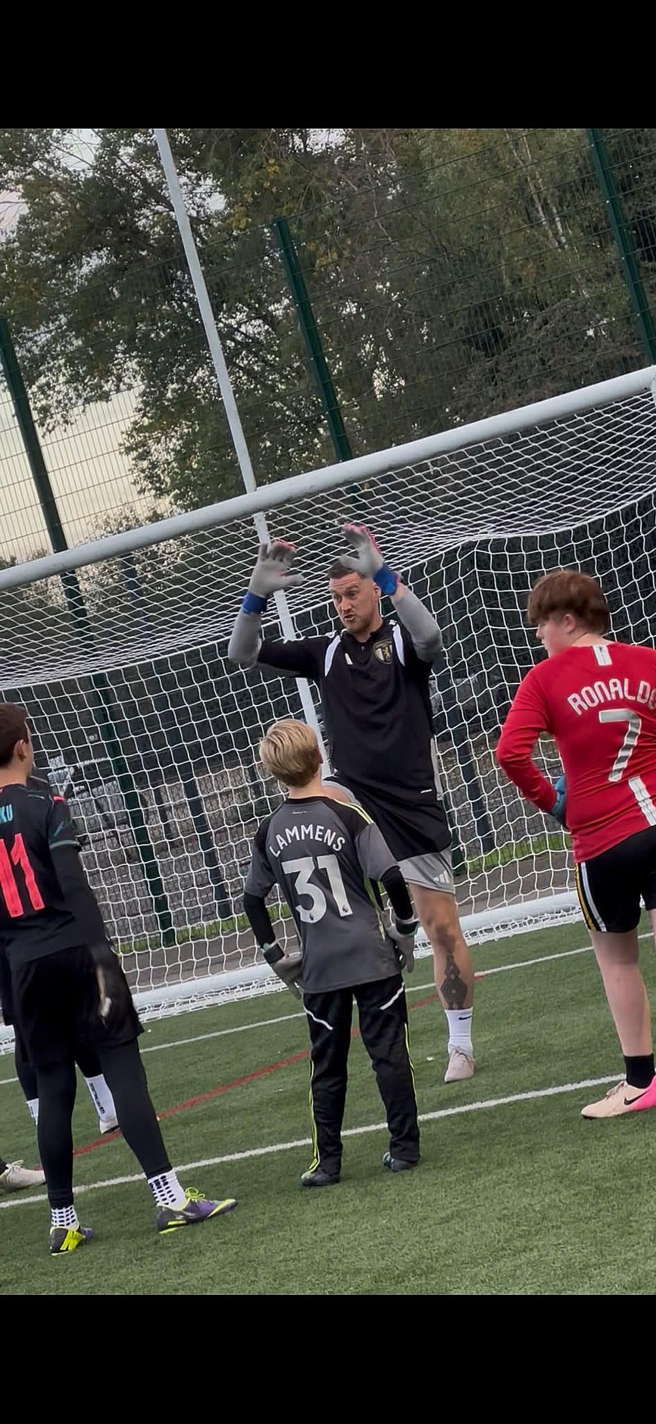 Goalkeeper training on the pitch